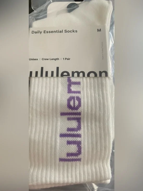 lululemon athletica White Crew Socks with Purple Logo