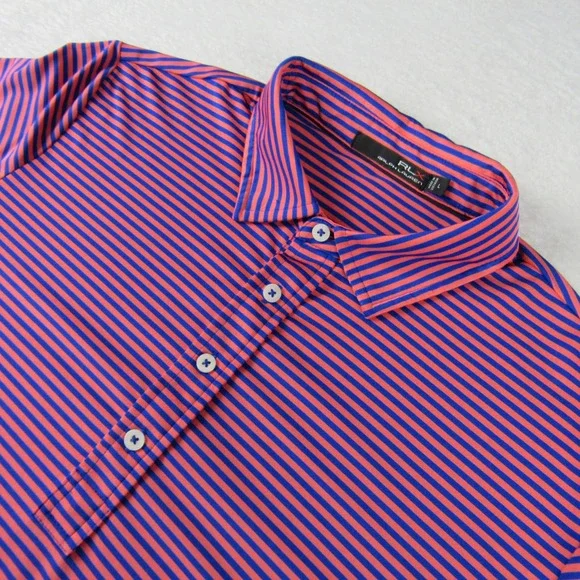 RLX Ralph Lauren Polo Shirt Mens Large Orange Blue Striped Golf‎ Top