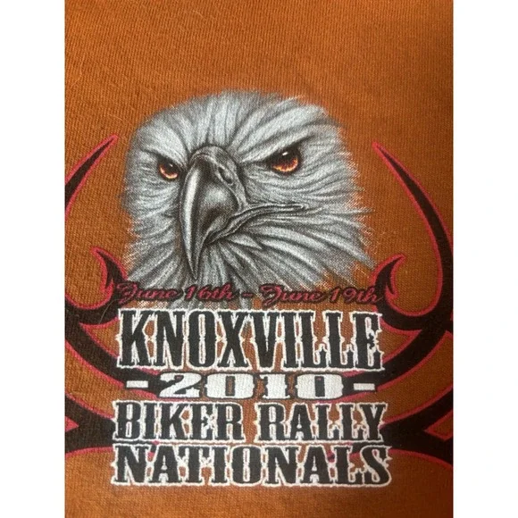 Biker Rally Nationals T Shirt 2010 Knoxville TN  Medium Two Sided‎ Eagle Orange