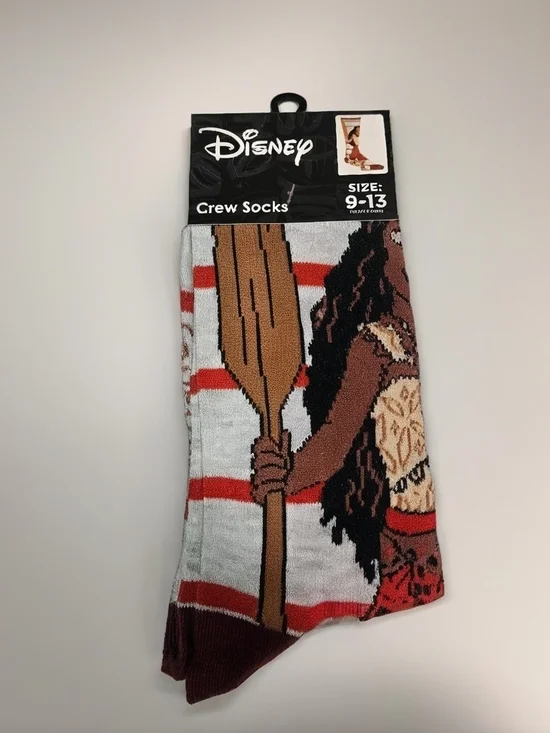 Disney Moana Graphic Crew Socks - Red, Brown, Black, White