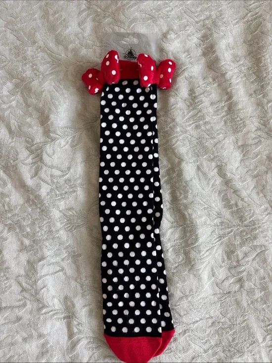 Disney Black & White Polka Dot Socks with Red Accents and Minnie Bows