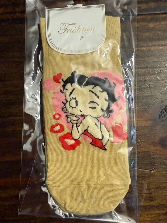Fashion ‘Betty Boop’ Pale Yellow/Pink/Red Foot Socks (OS)