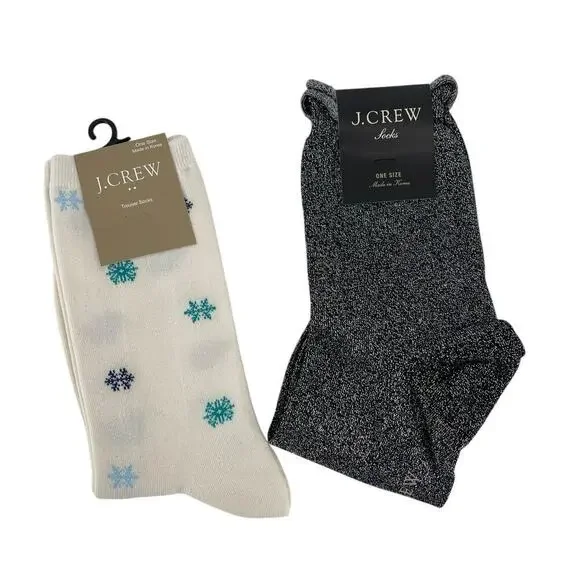 J.Crew Lurex® bootie socks and Snowflakes trouser socks 2 Pairs NEW with tags!