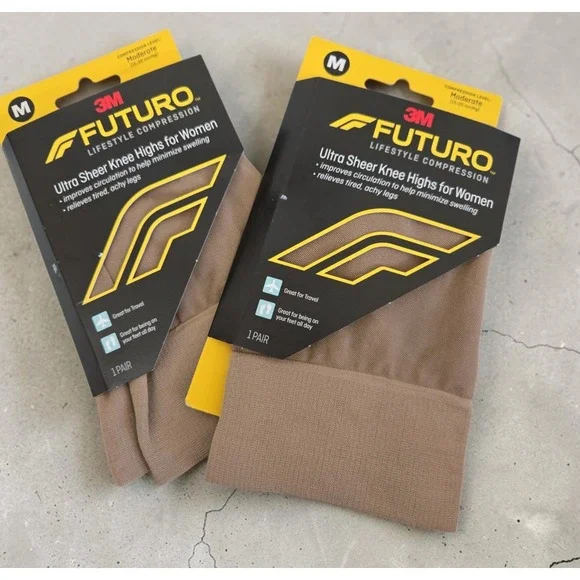 2 Packs 3M Futuro Ultra Sheer Knee Highs Women Moderate Compression Medium Tan