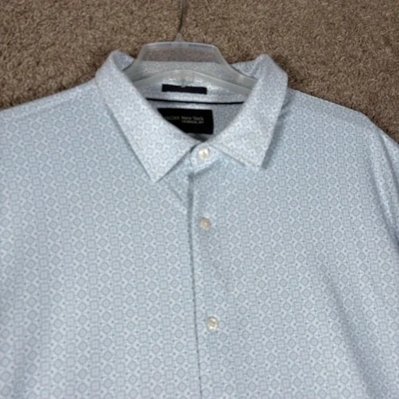 Jachs New York Mens Blue‎ Geometric Short Sleeve Button Down Shirt Strech