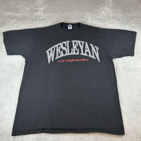 Vintage Wesleyan Nebraska T-Shirt Mens XL Black Russell Athletic College 90s USA