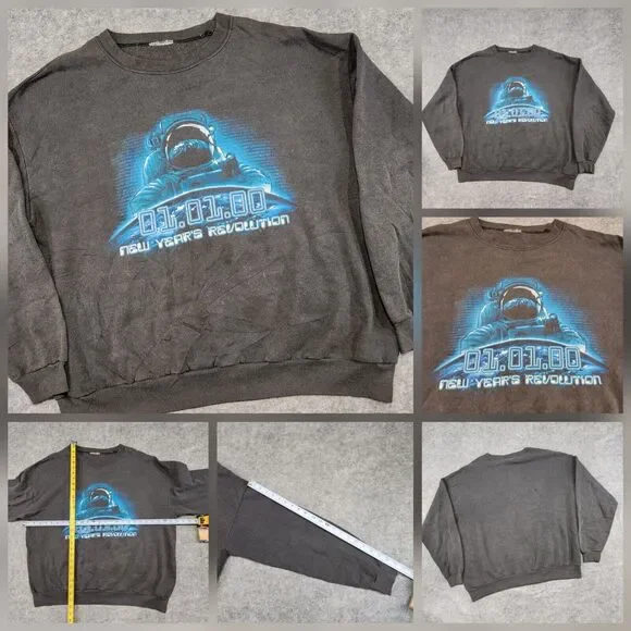 VTG Y2K 2000 New Millennium Year Revolution‎ Mens XL? Black Crewneck Sweatshirt