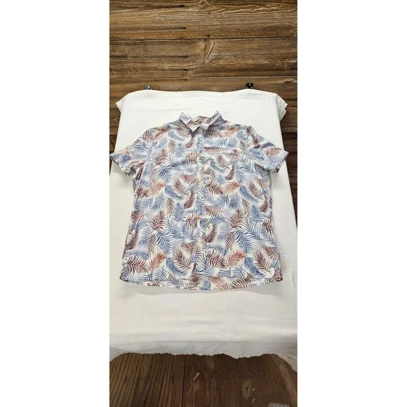 American Eagle Mens XL Tropical Palm Leaf Short Sleeve Button Down Shirt Blue