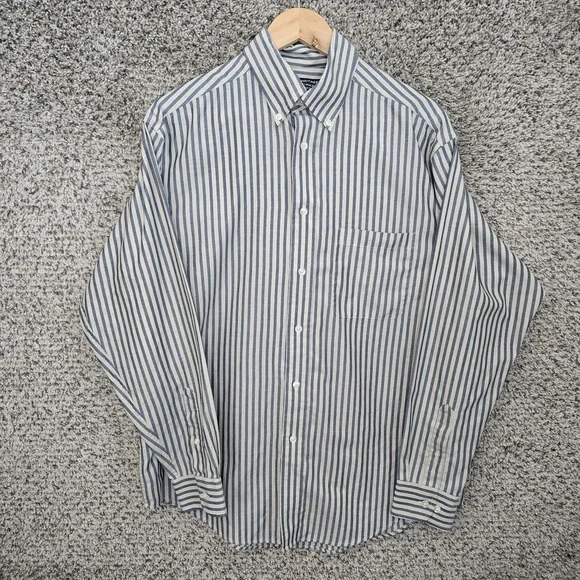Roundtree & Yorke Dress Shirt Mens Medium Blue Striped Cotton Blend‎ Pocket