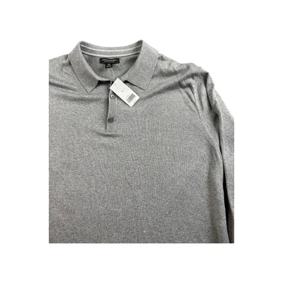 Banana Republic Mens Luxury Blend Long Sleeve‎ Gray Polo Shirt Sweater XL