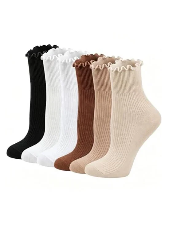 Womens Ruffle Socks, Cute Ankle Lettuce Edge Frilly Crew Casual Cotton