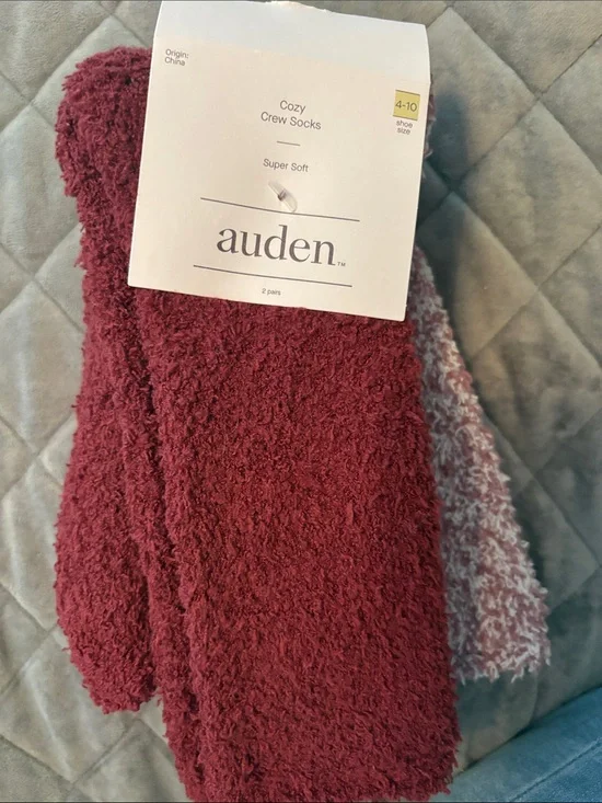 Auden Cozy Crew Socks - Burgundy and Light Pink Mix