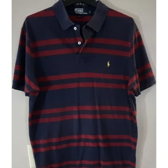Polo Ralph Lauren Polo Shirt‎ Men's L Blue/Red Striped Cotton Embroidered Logo