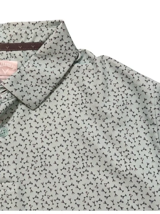 Callaway Men's Mint Green AOP Martini Coctail Printed Golf Performance Polo M