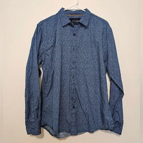 Gentlemens Outfitters Blue Flower Pring Button Down Long Sleeve Large