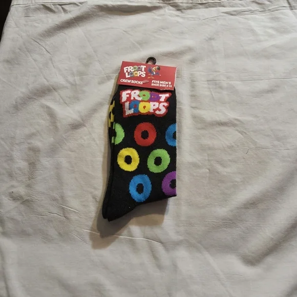 Novelty 4/$25 Sock Bundle Fruit Loop Cereal Socks Black with Unisex SIze 6-12