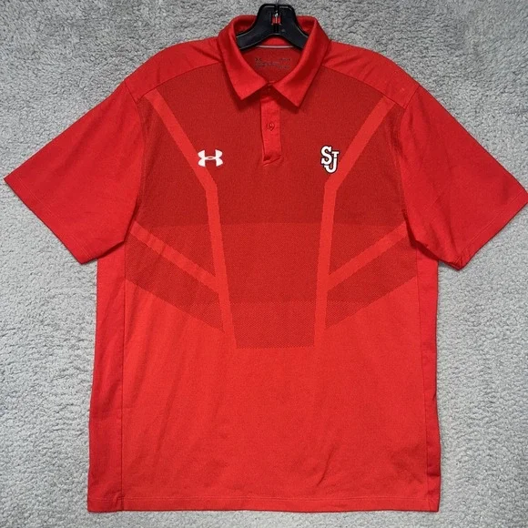 Under Armour St. John's University Shirt Mens Sz L Red Polo Red Storm 1870 Patch