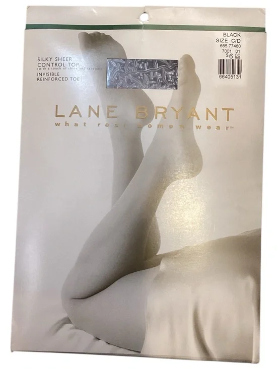 Lane Bryant Black Silky Sheer Control Top Pantyhose Plus Size‎ C/D