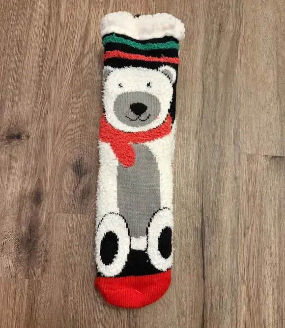 Polar Bear Fuzzy Slipper Socks w/ Grippers