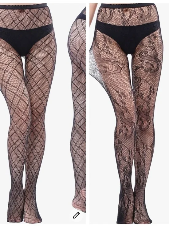 Black Patterned Fishnet Tights - Women Accessories
