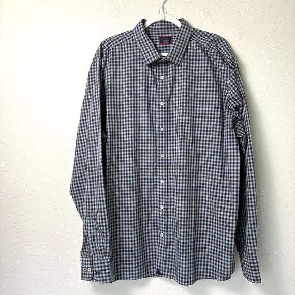 UNTUCKit Mclaren WF Button Up Shirt Mens‎ XXX Large Tall 3XLT Brown Blue Check