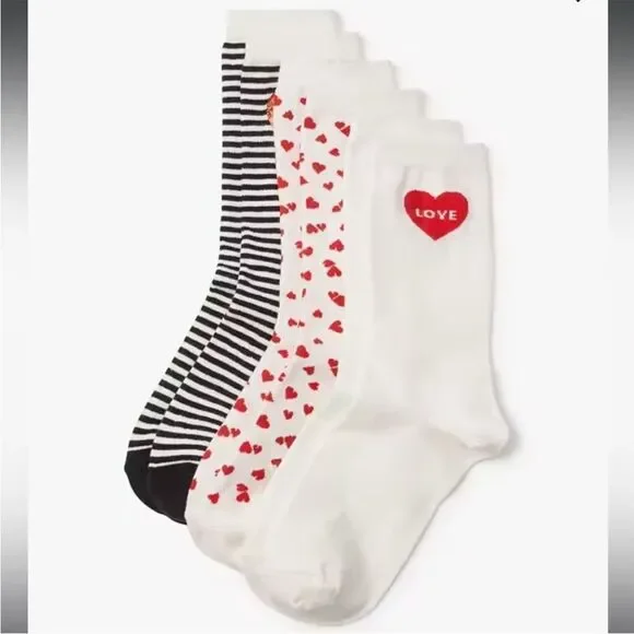 Kate Spade York 3 Pack Of Valentine’s Day Socks-true NWT Sz 4-10