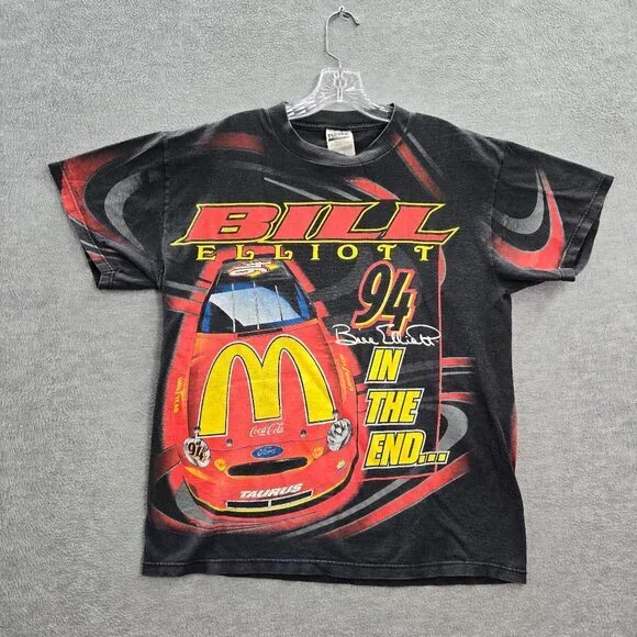 VINTAGE Bill Elliott Men Shirt Large Black Nascar 94 In The End McDonalds‎ 90s
