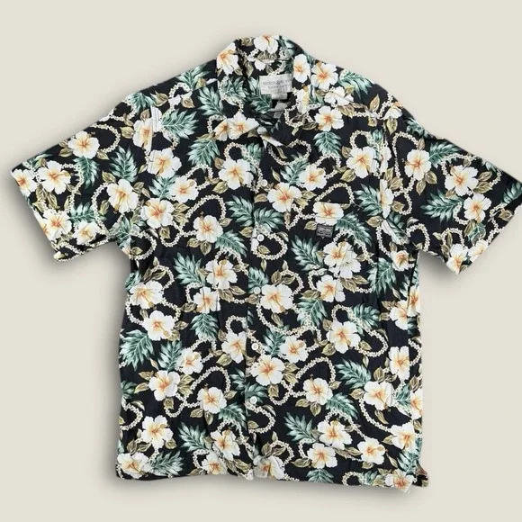 Denim & Supply Ralph Lauren Hawaiian Shirt Medium M Black Floral‎ Viscose BoHo