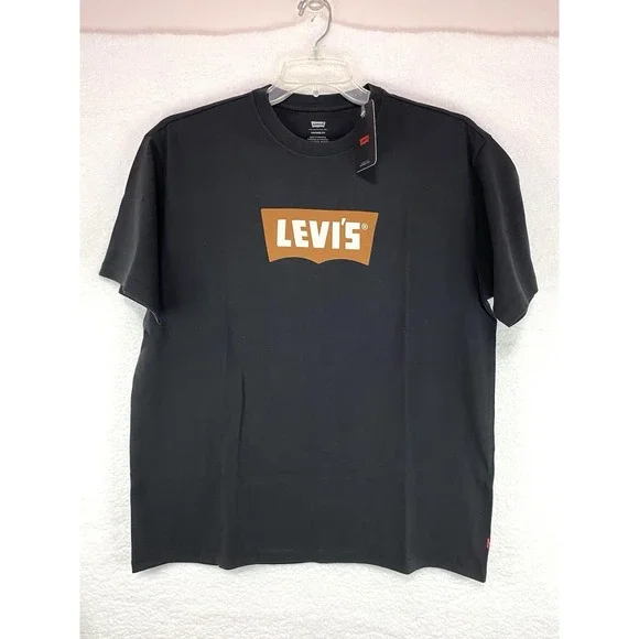 Levis Men's Vintage Black Graphic Batwing Logo in Pecan Brown Medium T-Shirt NWT