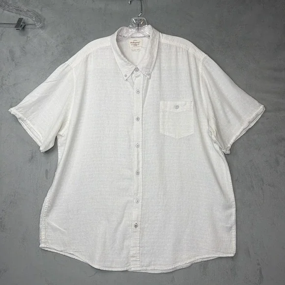 Weatherproof Vintage Men's Linen Blend Button Shirt White Short Sleeve XXL
