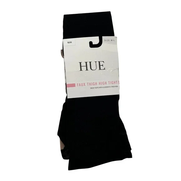HUE Tights Womens M/L Black Faux Thigh High Tight U24619 Illusion Sheer Legwear