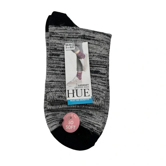 HUE Cropped Sock Women One Size Black Spacedye Supersoft U18874 Knit Ankle Sock