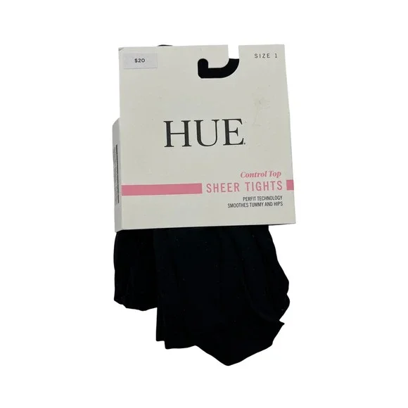 HUE Tights Women Size 1 Black Sheer Tights Control Top Perfit Technology U11231