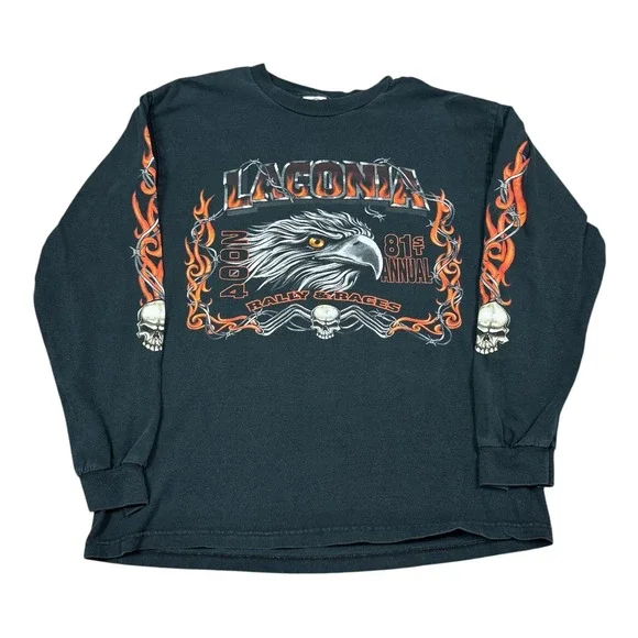 Vintage‎ Delta 2004 Laconia Flame Sleeve Long Sleeve Shirt Men's L Flaws Read