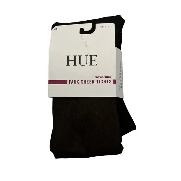 HUE Tights Womens M/L Black Faux Sheer Fleece Lined Blackout Hosiery U24206