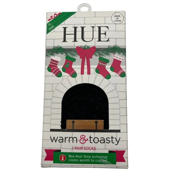 Hue Socks Womens One Size Black Warm & Toasty Furry Heat-Temp Technology U20922
