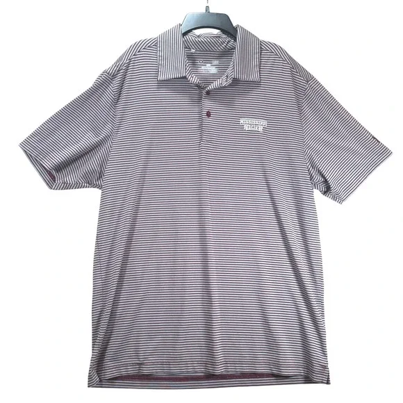 Under Armour Polo Large Maroon Mississippi State Striped‎ HeatGear UM0453