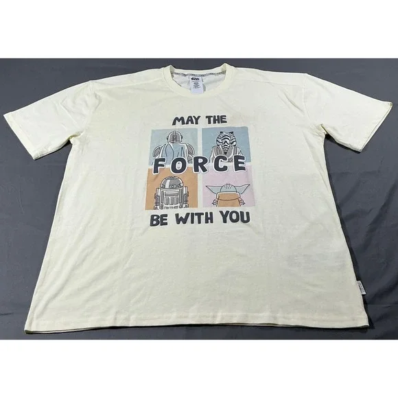 Star‎ Wars Men Cream May The Force Be With You Mandalorian Grogu T-Shirt Large