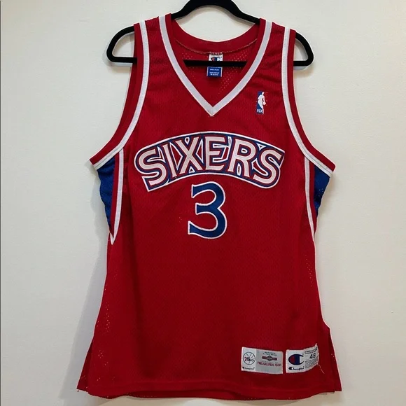 Champion Allen Iverson Philadelphia Sixers Jersey Red 76ers Size 48 NBA‎