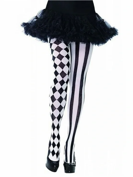 Brand New-Leg Avenue Black and White Harlequin & Stripe Tights