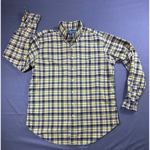Ralph Lauren Classic Fit Plaid Shirt Mens‎ LT Tall Yellow Blue Green Long Sleeve
