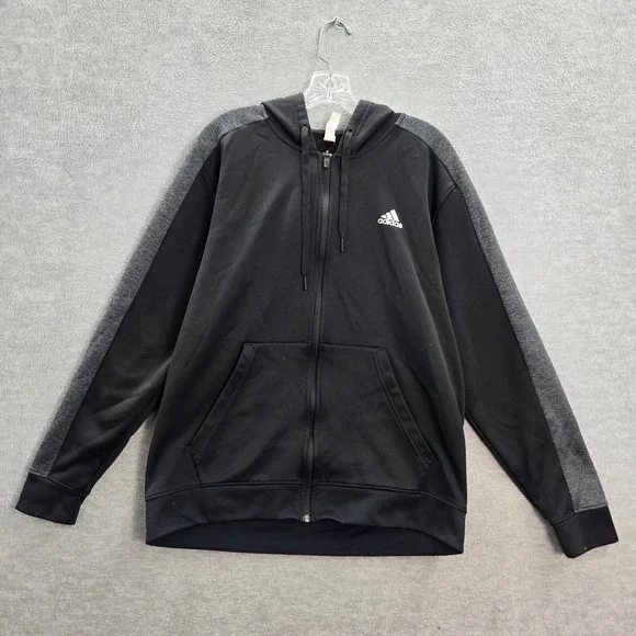 Adidas Men Sweatshirt Large Black‎ Colorblock Hoodie Fleece Logo Drawstring