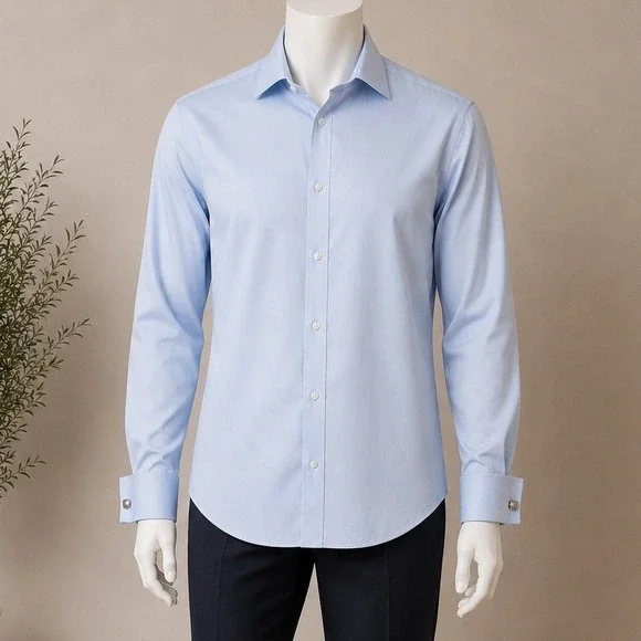 Brooks Brothers Mens 15-34 Classic Blue Non-Iron Supima Cotton French Cuff Shirt
