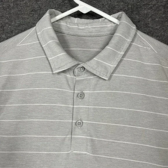 Lululemon‎ Evolution Polo Shirt Mens M Gray stripe Stretch Performance