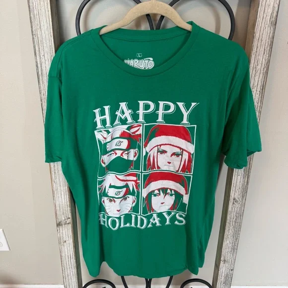 Ripple Junction Naruto Shippuden‎ Happy Holidays Green Anime T-Shirt Size L