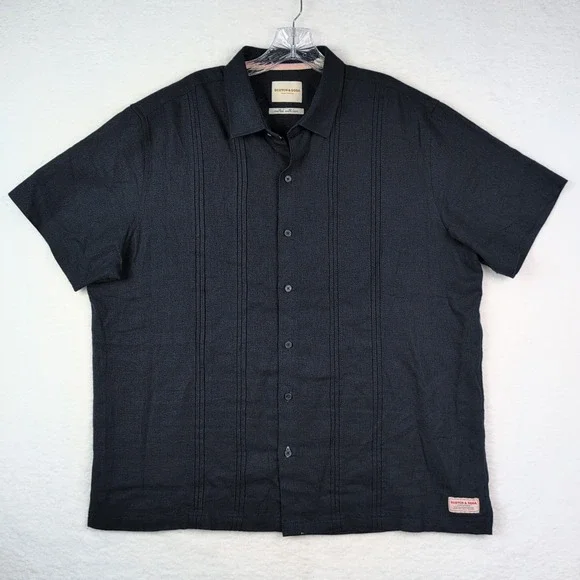 Scotch & Soda Linen Camp Collar Guayabera Button Up Shirt Size XL Navy‎ Blue