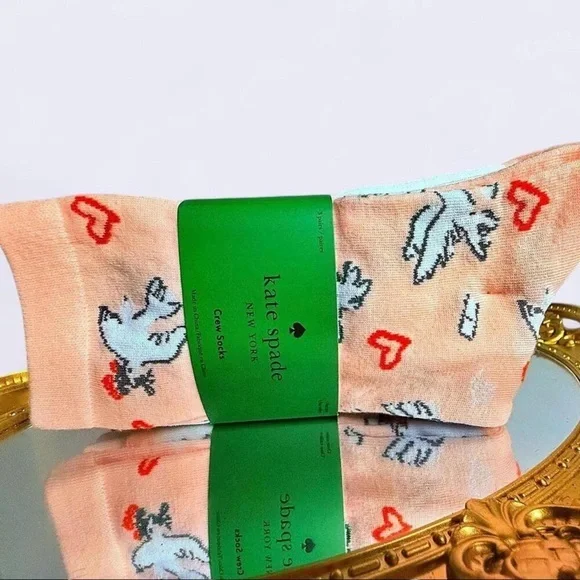 Kate Spade New York Cupid Heart Crew Socks 3 Pack One Size NWT