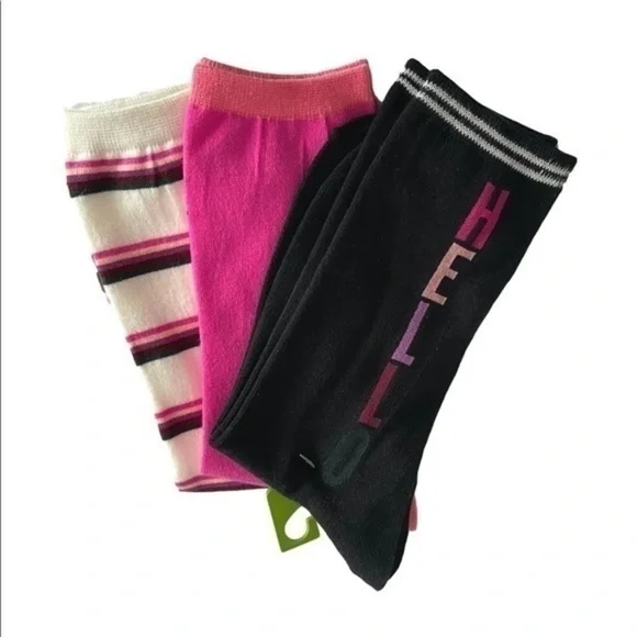 Kate Spade 3-Pack Crew Socks Logo Print Pink Black NWT