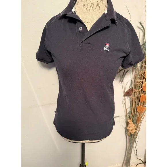 Psycho Bunny Mens‎ Navy Blue Short Sleeve Pique Polo Shirt Size 2 Small Logo