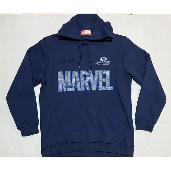 Marvel x Auckland Blues Jacket Mens Size Large Blue Hoodie Classic Pullover RARE